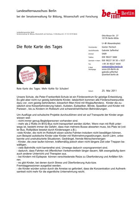Rote Karte Berlin Termin Online Mitte Die Rote Karte des Tages - Landeselternausschuss Berlin