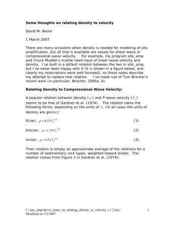 Some thoughts on relating density to velocity - David M. Boore