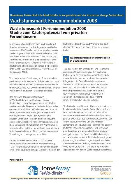 Wachstumsmarkt Ferienimmobilien 2008 - FeWo-direkt