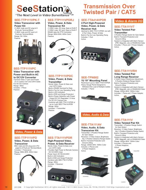 SeeStation 2012 Product Catalog 28 pages - PAM Distributing
