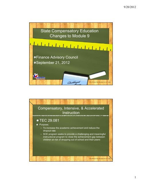 State Compensatory Education Changes to Module 9 - Region 1