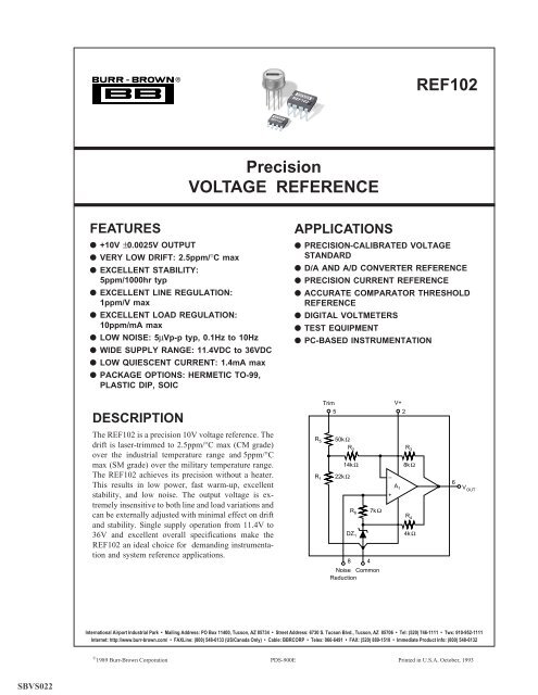 REF102 Precision VOLTAGE REFERENCE