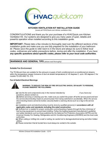 Kitchen Kit Installation Manual (PDF) - HVACQuick