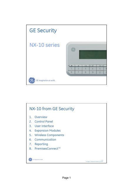 GE Security NX-10 series - Elvey Security Technology