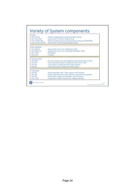 GE Security NX-10 series - Elvey Security Technology