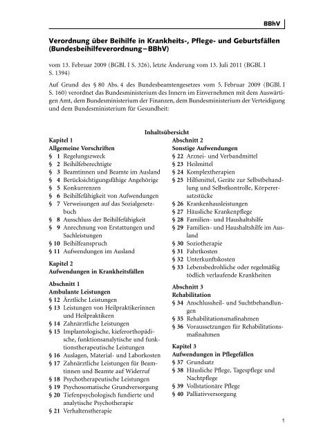 Verordnung über Beihilfe in Krankheits-, Pflege- und ... - Edition Moll