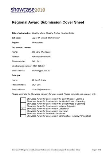 Regional Award Submission Cover Sheet - Upper Mount Gravatt ...