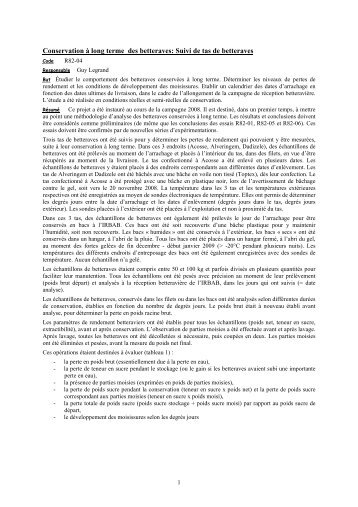 Conservation Ã  long terme des betteraves: Suivi de tas de betteraves