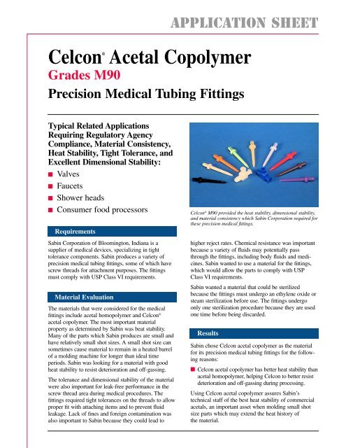 Celcon POM M90 Medical Tubing Fittings - Hi Polymers