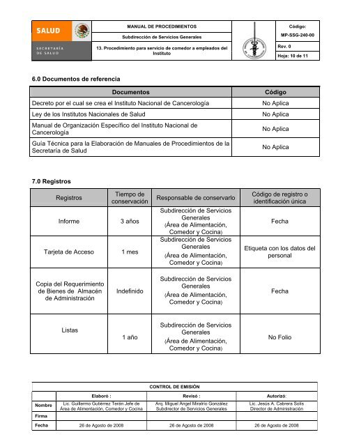 13. procedimiento para servicio de comedor a empleados del instituto.