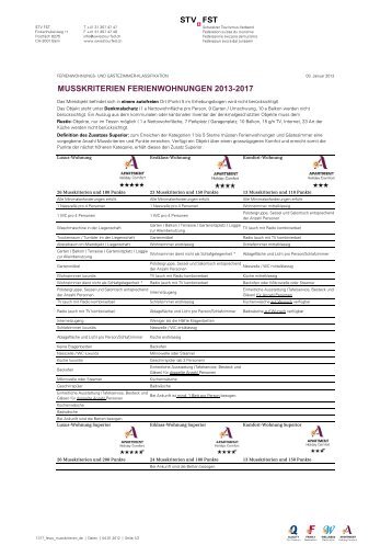 MUSSKRITERIEN FERIENWOHNUNGEN 2013-2017 - Arosa