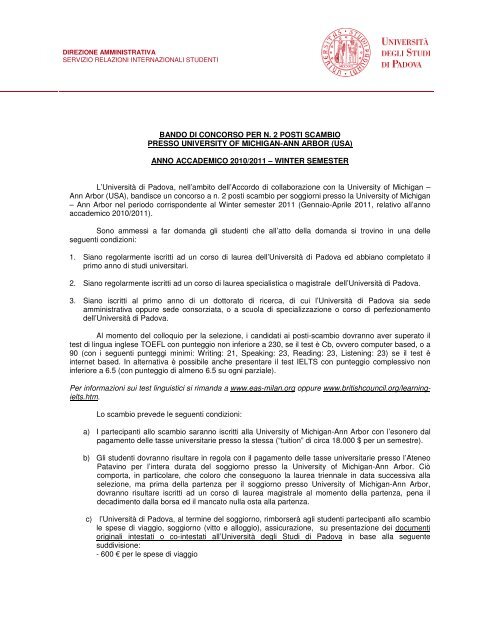 bando di concorso per n. 2 posti scambio presso university of ...