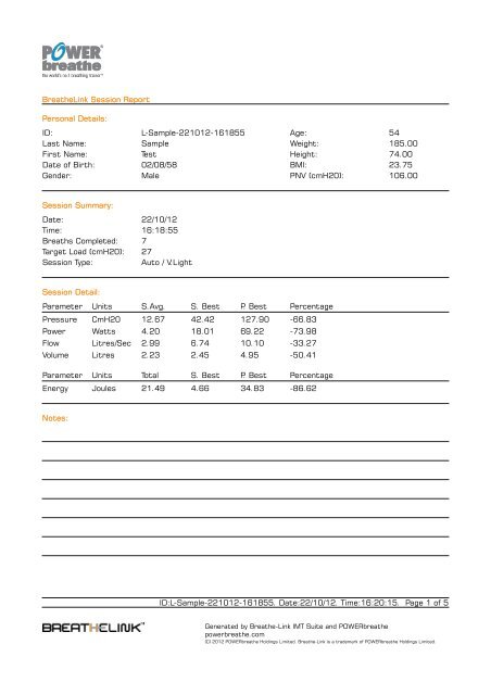 BreatheLink Session Report Personal Details: ID: L-Sample-221012 ...
