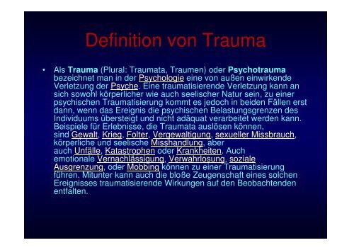 Trauma - Klinik für Psychiatrie, Psychosomatik und Psychotherapie