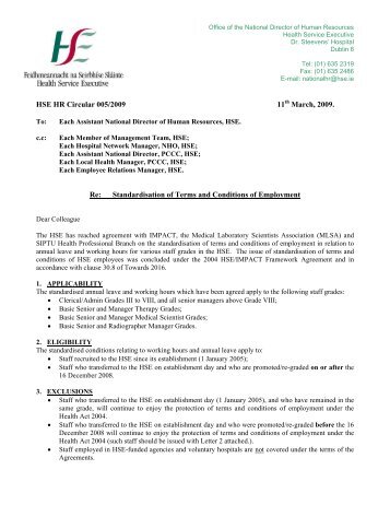 Standardisation of Terms and Conditions of Employment - Circulars