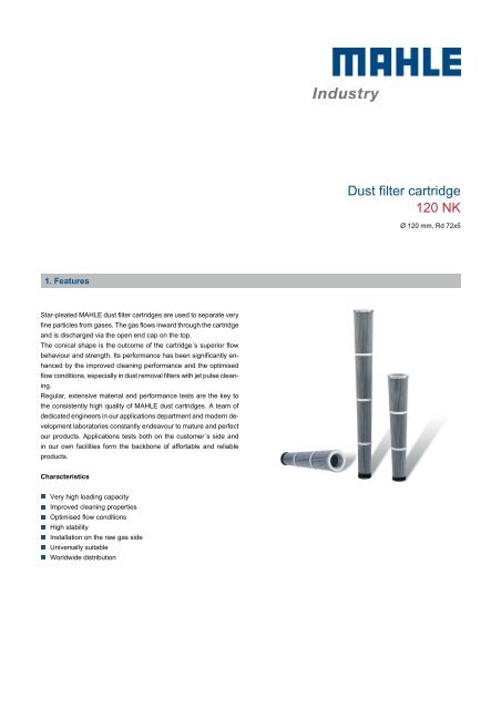 Dust filter cartridge 120 NK - MAHLE Industry - Filtration