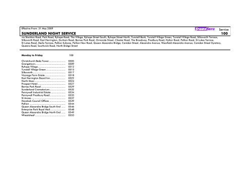SUNDERLAND NIGHT SERVICE 100 - TravelNorthEast.co.uk