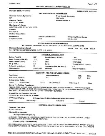 MATERIAL SAFETY DATA SHEET:CERTALEX