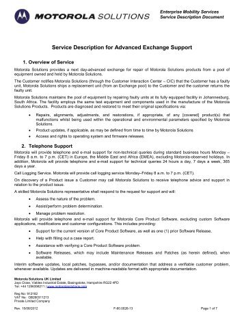 Service Description for Advanced Exchange Support - Motorola ...