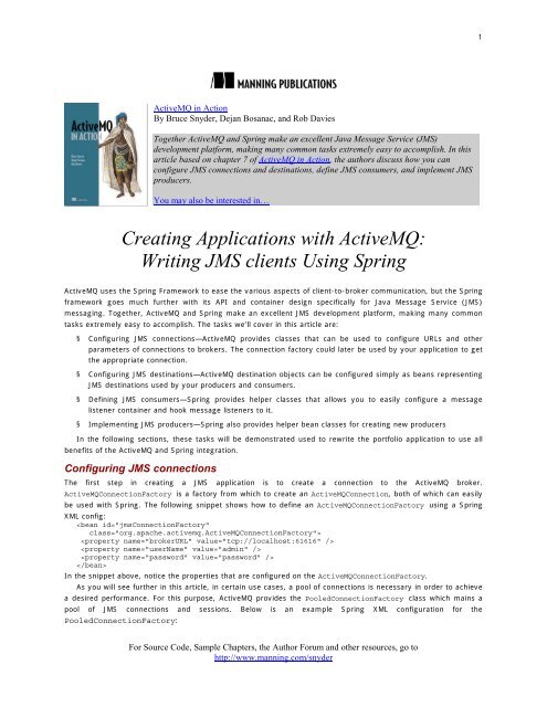 Creating Applications with Activemq: Writing JMS clients Using Spring