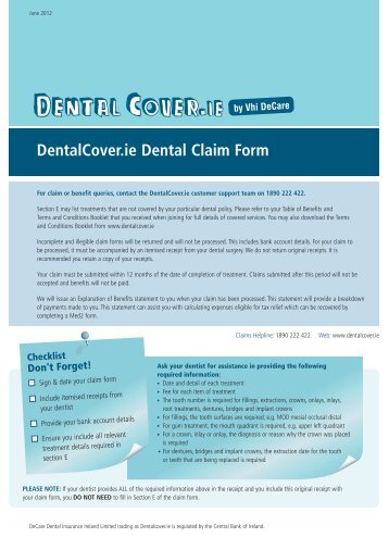 DentalCover.ie Dental Claim Form - Vhi