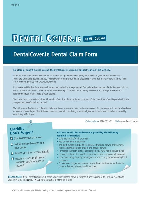 DentalCover.ie Dental Claim Form - Vhi