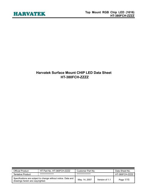 Harvatek Surface Mount Chip Led Data Sheet Ht 380fch Zzzz