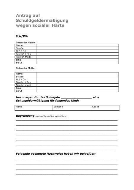 Antrag auf Schulgeldermäßigung soziale Härte - Schule-montessori ...