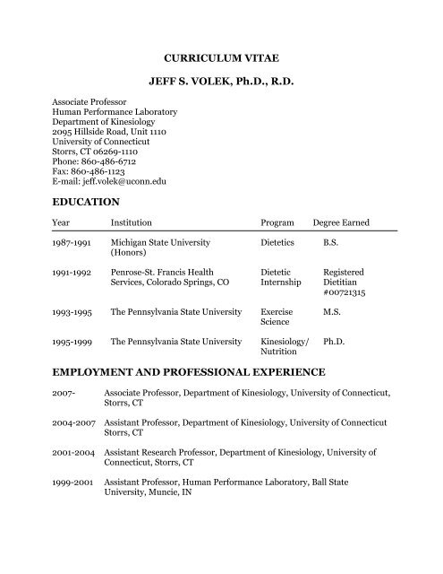 CURRICULUM VITAE JEFF S. VOLEK, Ph.D., R.D. EDUCATION ...