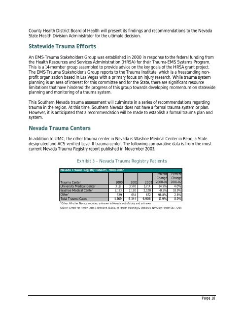 Current Trauma Status Report - Southern Nevada Health District