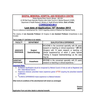 CORRIGENDUM-II - Bhopal Memorial Hospital & Research Centre