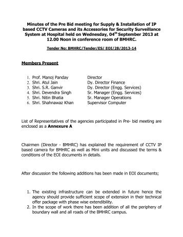 Minutes of the Pre Bid meeting for Supply & Installation of IP based ...