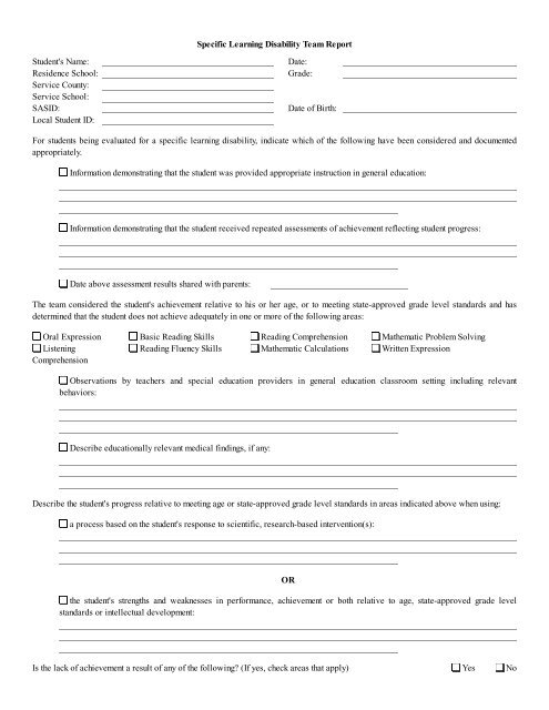 Surveys of Specific Learning Disabilities