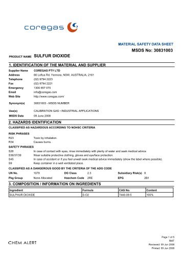 MSDS No: 30831003 SULFUR DIOXIDE - BJH