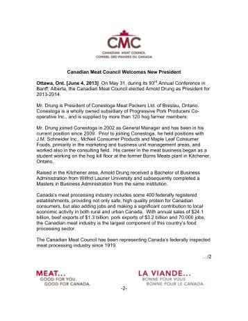 Canadian Meat Council Welcomes New President 3 Jun 13.pdf