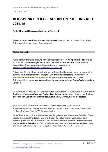 blickpunkt reife- und diplomprÃ¼fung neu 2014/15 - Durchstarten.at