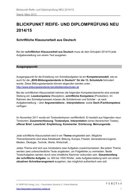 blickpunkt reife- und diplomprÃ¼fung neu 2014/15 - Durchstarten.at