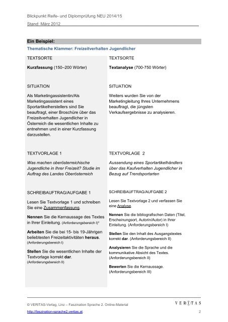 blickpunkt reife- und diplomprÃ¼fung neu 2014/15 - Durchstarten.at