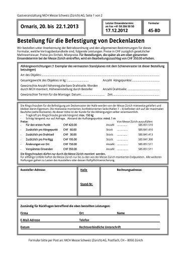 Bestellung für die Befestigung von Deckenlasten - Ornaris