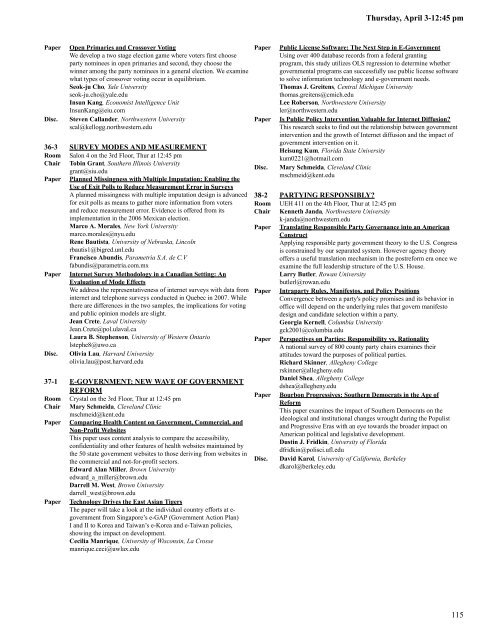 2008 Conference Program - Midwest Political Science Association