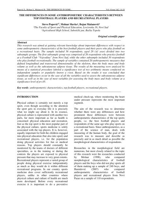 The differences in some anthropometric characteristics between top ...