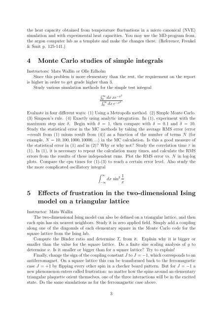 Homework assignments (4,5 credits) in Computational Physics