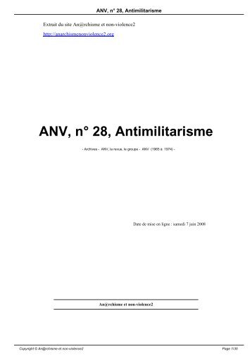 ANV, nÂ° 28, Antimilitarisme - Anarchisme et non-violence 2