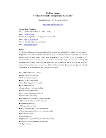 Call for papers Wireless Networks Symposium, ICNC ... - ICNC 2012