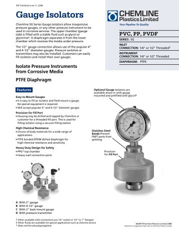 SG Series Gauge Isolators - PVC, PP, PVDF - Temp-Press Inc