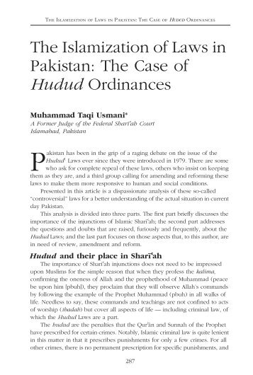 The Islamization of Laws in Pakistan: The Case of Hudud Ordinances