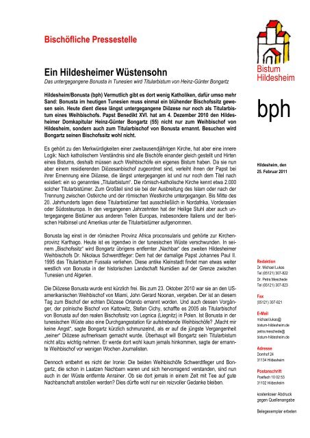 Pressemappe zur Weihe - Bistum Hildesheim