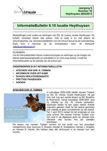 Informatiebulletin 10 - S.G. Sint Ursula Horn