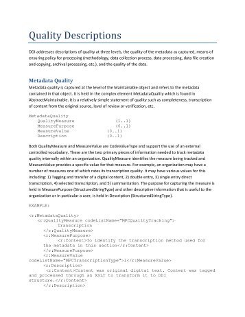 Quality Descriptions - Data Documentation Initiative