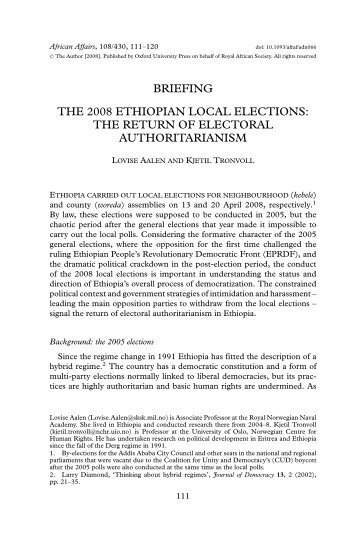 the return of electoral authoritarianism - Ethiopian Media Forum (EMF)